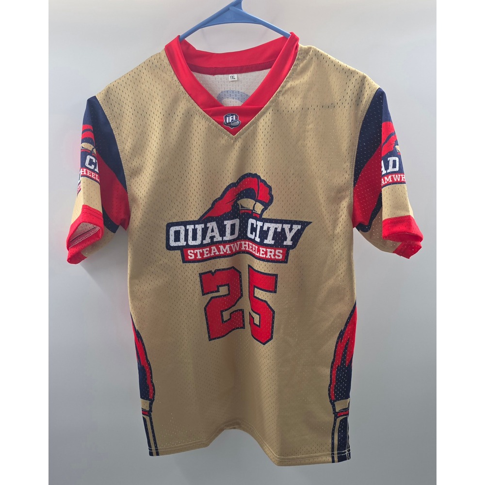 Quad City Steamwheelers Jersey #25 Youth XtraLarge IFL Football Gold‎ Red YXL